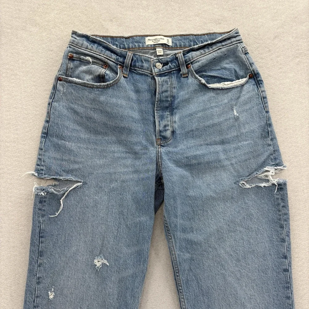 Abercrombie & Fitch 90s Baggy Straight Jeans Womens 10 Blue Low Rise Curve Love - Picture 2 of 12